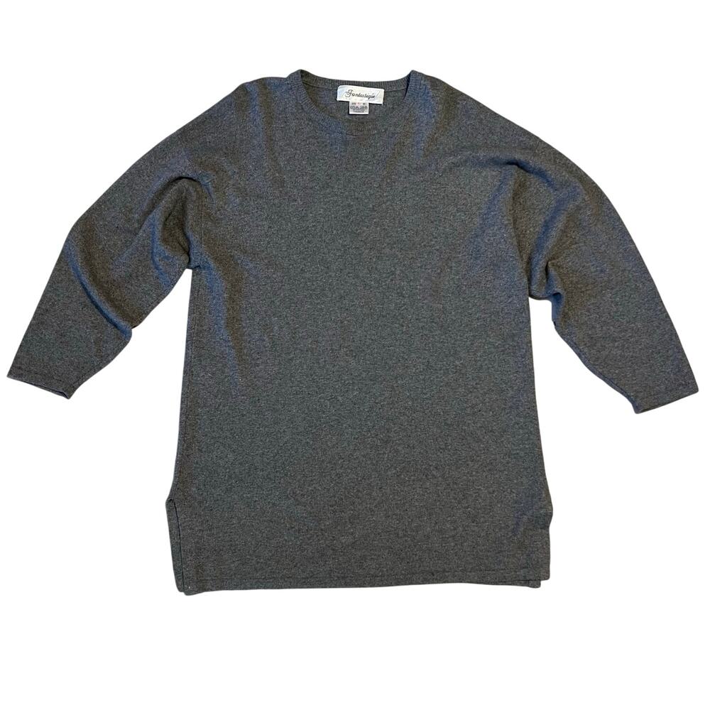 100% Cashmere Fantastique Long Sleeve Gray Crewneck Sweater Dress/Tunic, Size L